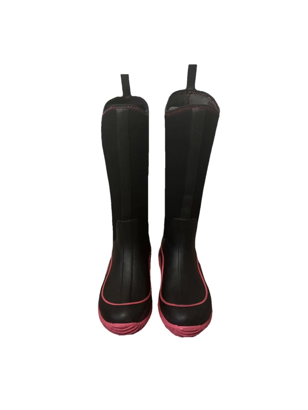 Women's Black Tall Rain Boots with Pink Trim Sz 8